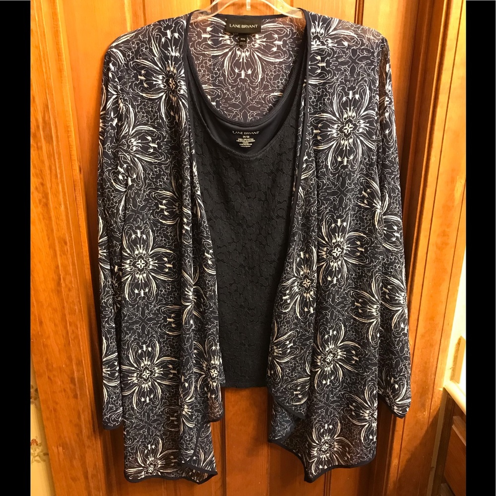 navy/white shell and kimono Sz 14/16. Lane Bryant